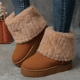 thumbnail image 3 of Fuzzy Foldover Mid Calf Snow Boots for Women, Soft Suede Round Toe Platform Flats, Cozy Low Heel Winter Ankle Booties, 3 of 6