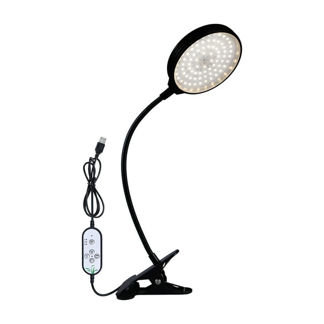 LED Grow Light Full Spectrum White Light 4/8/12H Timer 5 Brightness Leves Clip Plant Growing
