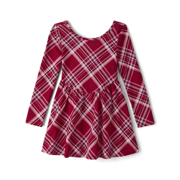 The Children's Place Girls Scoop Neck Long Sleeve Plaid V-Waist Dress, Sizes XS-XXL