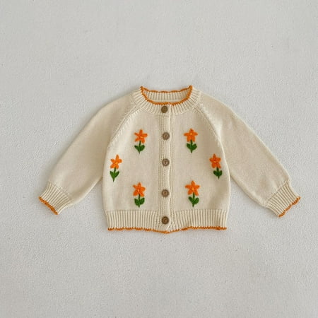 

Autumn Suit Versatile Girl Baby Baby’s Coat Hand Embroidery Flower Knitted Sweater Cotton Long Sleeve Cardigan