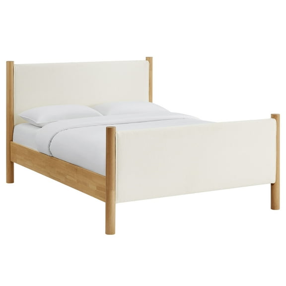 Platform Bed Frame, Queen, Off-White, Fabric, Hotel Bedroom, Modern Contemporary, HB38195
