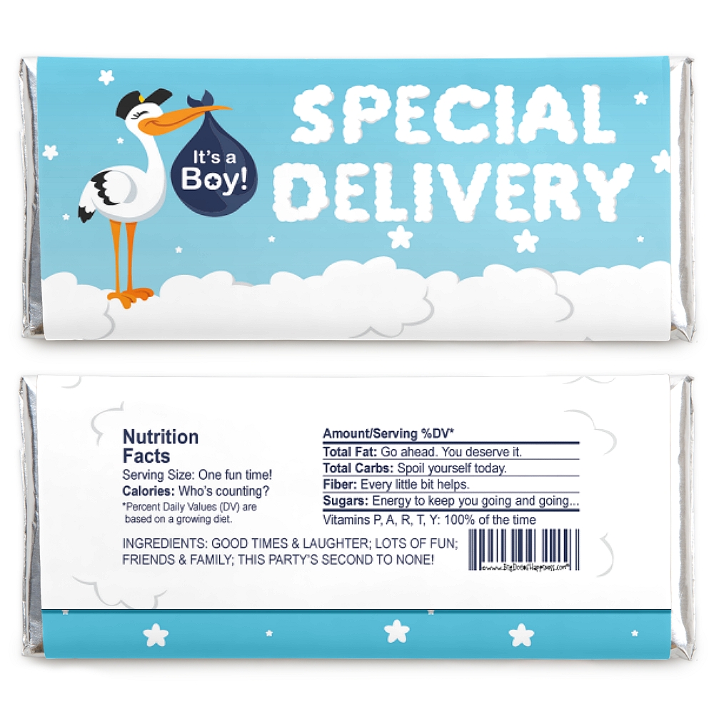 Big Dot of Happiness Boy Special Delivery - Candy Bar Wrapper Blue It's a Boy Stork Baby Shower Favors - Set of 24 - image 2 of 3