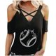 thumbnail image 1 of Camiseta con hombros descubiertos y hombros descubiertos con estampado de manga corta y cuello abierto para mujer Pompotops lopia996775, 1 of 5