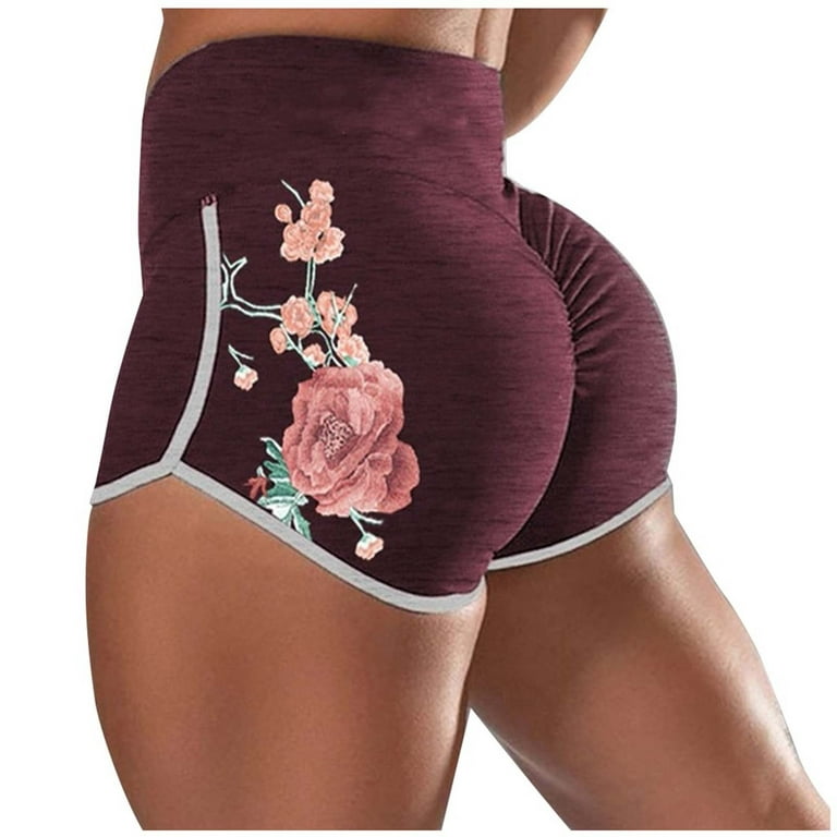 Women Casual Printed Yoga Shorts,Female Workout Running Tights Ladies Booty  Leggings Women Super Elastic Butt Lift Trousers Short Pants