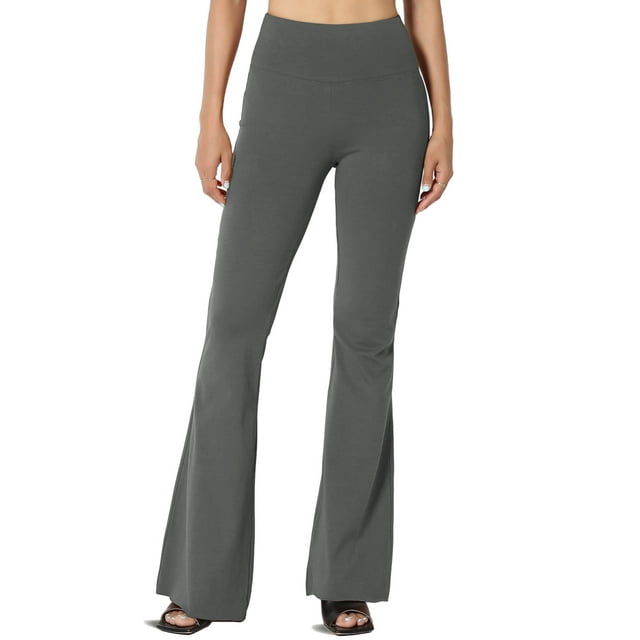 TheMoogan Women's Solid Plain High Rise Flared Comfy Trouser Stretch Cotton Yoga Pants