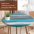 thumbnail image 5 of Blue Grey Stripes Round Fitted Table Cover Vintage Coastal Style Wood Texture Waterproof Table Cloth with Elastic Edge Wipeable Tablecloth for Picnic Camping Party Fits 45"-54" Diameter, 5 of 8