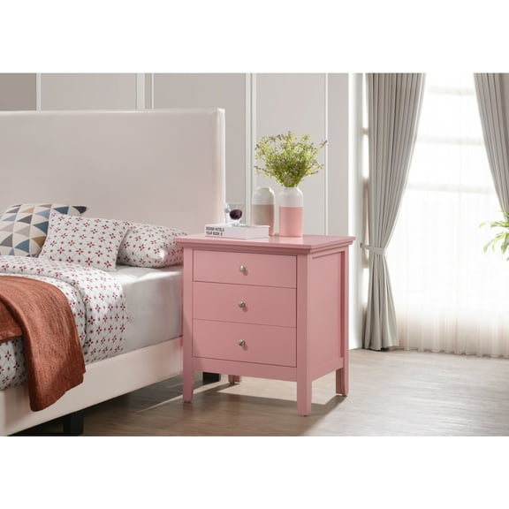 Glory Furniture Hammond 3 Drawer Nightstand in Pink