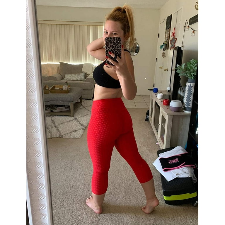 Tiktok Leggings for Women (Red), Butt Liftting High Waist Yoga Pants, Tummy  Control Scrunch Workout Running Booty Tights, XL Size