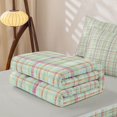 thumbnail image 5 of Castle Fairy Boho Pastel Plaid Grid Zipper Full Size Comforter Sets with Fitted Sheet and 2 Pillowcases,Minimalist Thin Line Zipper Bedding Set,Mint Pink Yellow,Reversible, 5 of 7