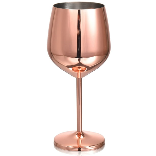 Bruntmor Copa de Vino de Acero Inoxidable - 17Oz, Irrompible, Copas de Vino de 8 Pulgadas de Alto - a Prueba de Roturas, de Cobre Metálico, con Tallo para Champán, Cócteles, Copas de Boda, 1 Oro Rosa