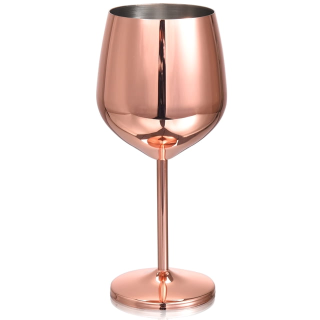 Bruntmor Copa de Vino de Acero Inoxidable - 17Oz, Irrompible, Copas de Vino de 8 Pulgadas de Alto - a Prueba de Roturas, de Cobre Metálico, con Tallo para Champán, Cócteles, Copas de Boda, 1 Oro Rosa