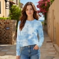thumbnail image 4 of WHEANG Long Sleeve Shirts For Women Crew Neck Long Sleeve Printed Basic Tee Imitation Cotton Soft Comfy Casual Loose Fit Top 1Pc Blue S-4Xl, 4 of 9