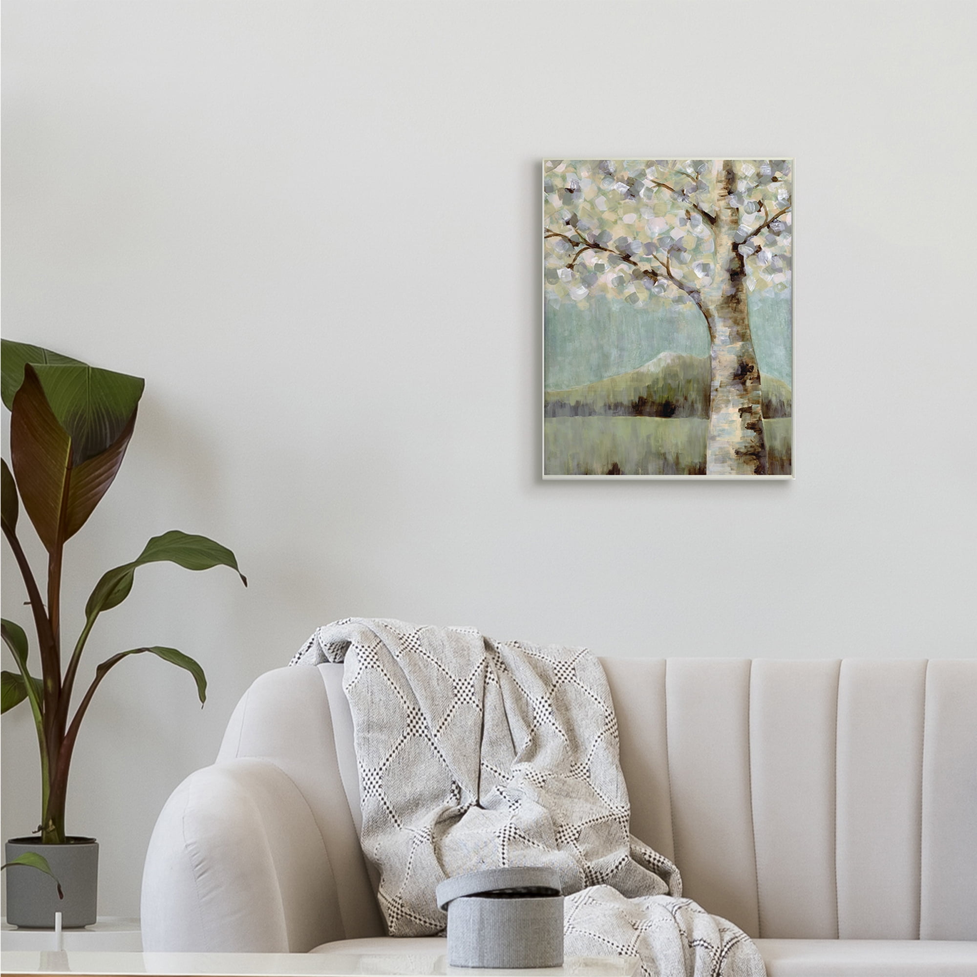 Stupell Industries Flowers Blooming on Neutral Tree Landscape,13 x 19,Designed by Doris Charest