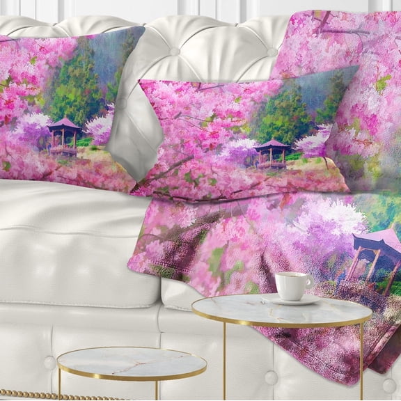 Designart Japanese Cherry Flowers - Floral Throw Pillow - 12x20
