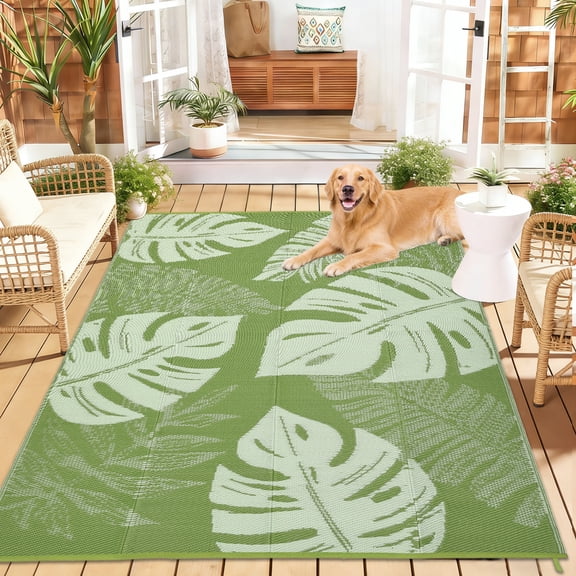 COZONY 8x10 Outdoor Rug, Reversible Waterproof Plastic Straw Patio Rug with Palm Leaf Pattern, Indoor Outdoor RV Mat for Patio Deck Balcony Camping