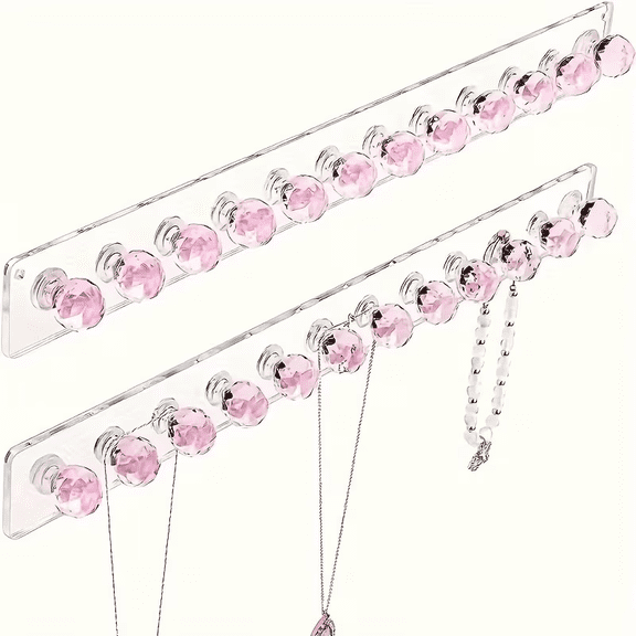 2 Pack Pink Crystal Acrylic Necklace Hanger Wall Mount Jewelry Organizer for Necklaces Bracelets