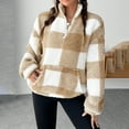 thumbnail image 5 of Under 10 dollars! Womens Fuzzy Fleece Plaid Pullover Quarter Zip Long Sleeve Fluffy Sweatshirts Loose Casual Cozy Warm Coat with Pocket, 5 of 8