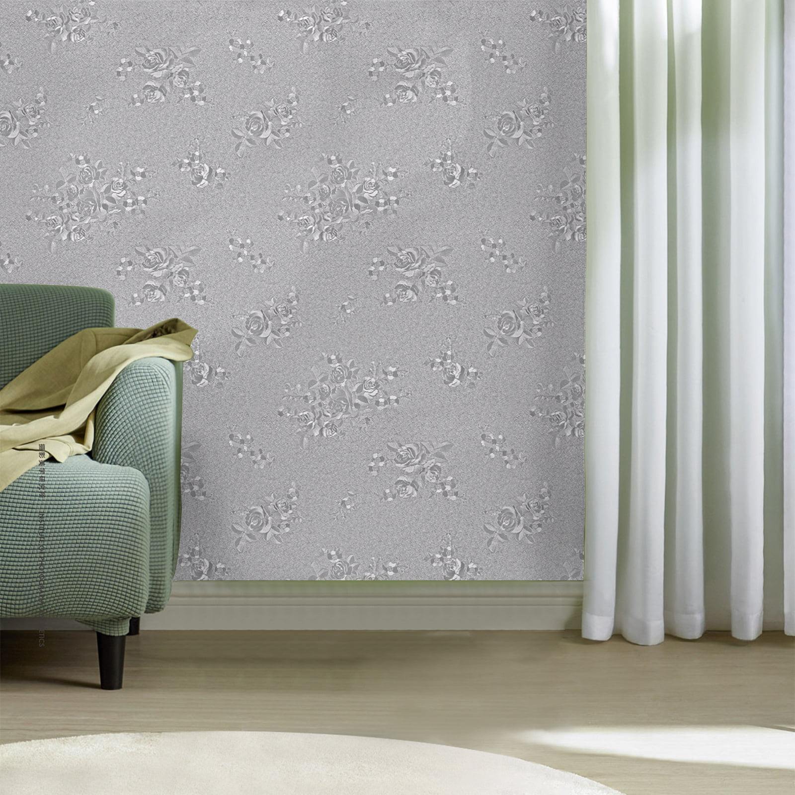UMIGGEE Light Grey Wallpaper 17.7" x 118" Embossed Rose Self Adhesive Wall Paper Gray Peel and Stick Wallpaper Vinyl Contact Paper for Home Decoration Cabinet Furniture Renovation