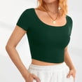 thumbnail image 4 of Camisa de manga corta color liso Nikou blusa de cuello redondo manga corta blusa de punto acanalado corto, 4 of 6