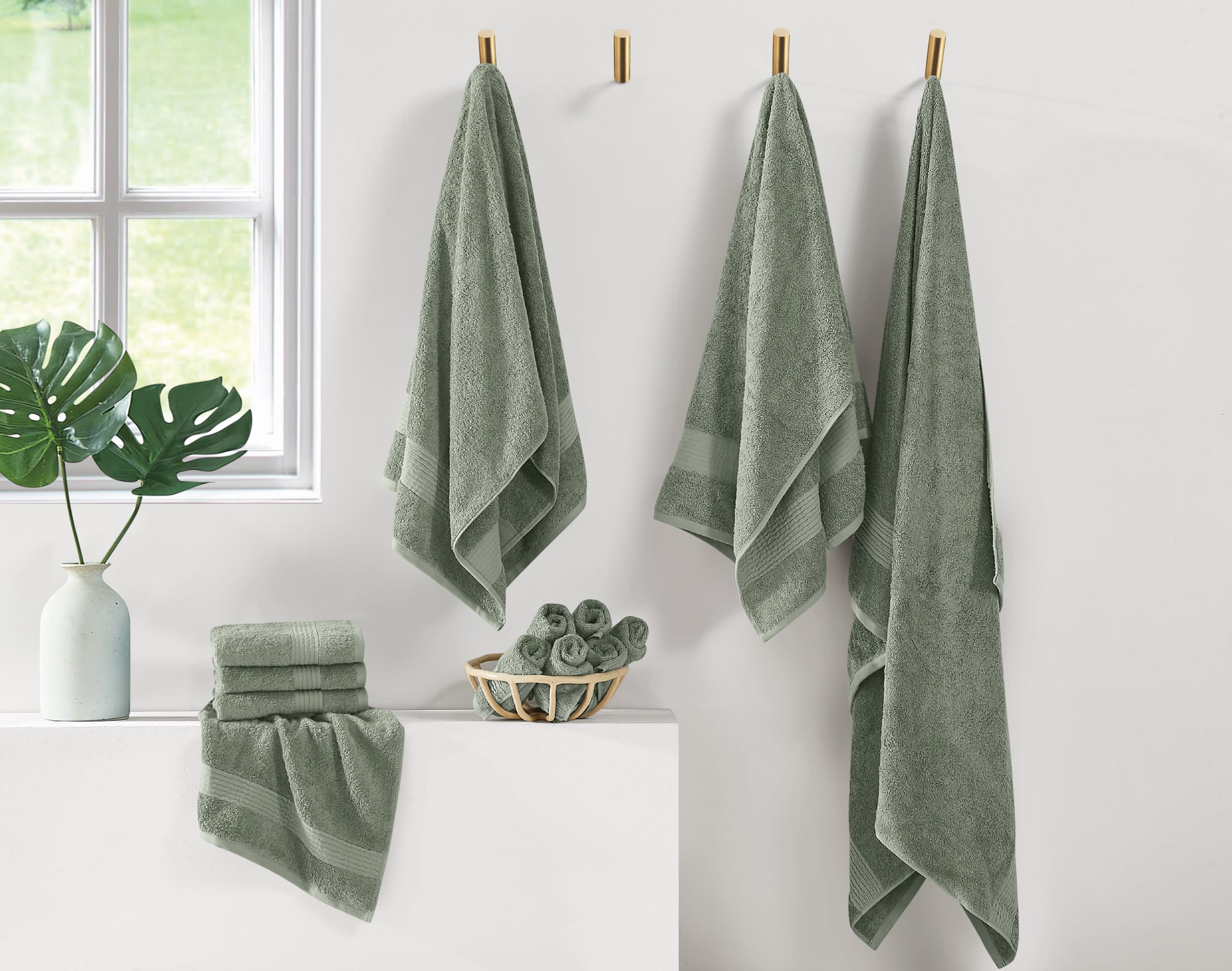 Cannon Cotton TENCEL™ 60% Cotton/ 40% TENCEL™ Soft 6 Pack Wash Cloth in Sage Green, All Season, Adult Size, OEKO-TEX Certified
