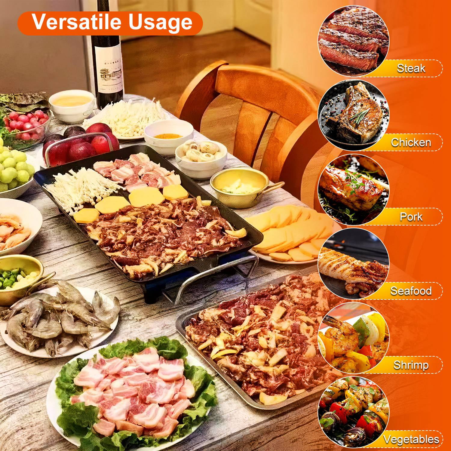 Moclever 1500W Electric Barbecue Grill, Hot Plate BBQ Griddle Non-Stick Table Top Grill Griddle for Indoor Outdoor BBQ, 21.26x11.42x3.94in