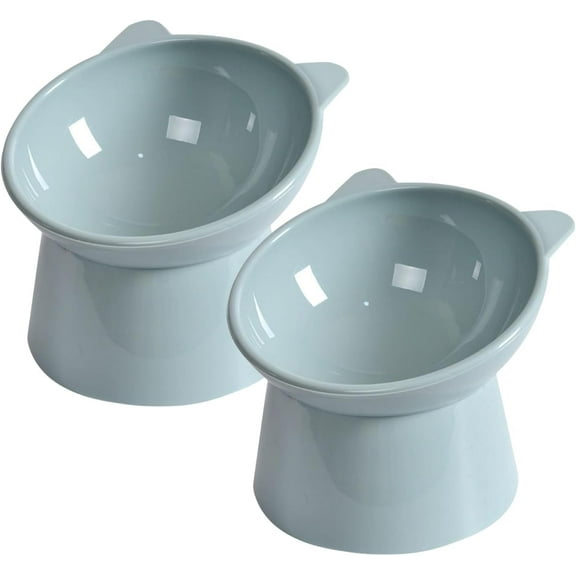 Tilted Cat Food Bowl - Whisker Friendly, Anti Vomiting, Slanted, Cat Bowl, Blue
