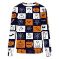 thumbnail image 4 of LYEAA Halloween Womens Shirts Pumpkin Print T Shirt Spooky Season Long Sleeve Crewneck Tops Fall Tee Shirts Blue M, 4 of 6