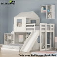 thumbnail image 6 of BELLEMAVE Bunk Beds Twin over Full Size, Playhouse Bunk Bed with Slide, Roof, Window, Ladder and Full-Length Guardrail,House Bunk Beds for Teens(White), 6 of 7