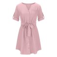 thumbnail image 3 of FAIWAD Robe Chemise à Col en V pour Femme, Manches Courtes, Boutonnée, Robe Tunique d'Été Décontractée, Mini-Robe avec Ceinture, 3 of 5
