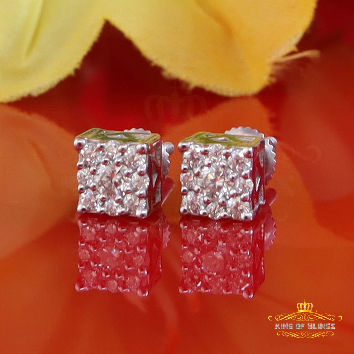 King of Bling's Men's/Women's 0.50ct Square stud Earrings Moissanite 925 Sterling Silver White