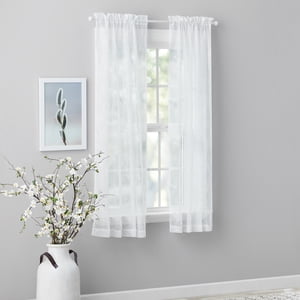 Mainstays Embroidered Scroll Sheer Curtain Panel, White, 38 x 63