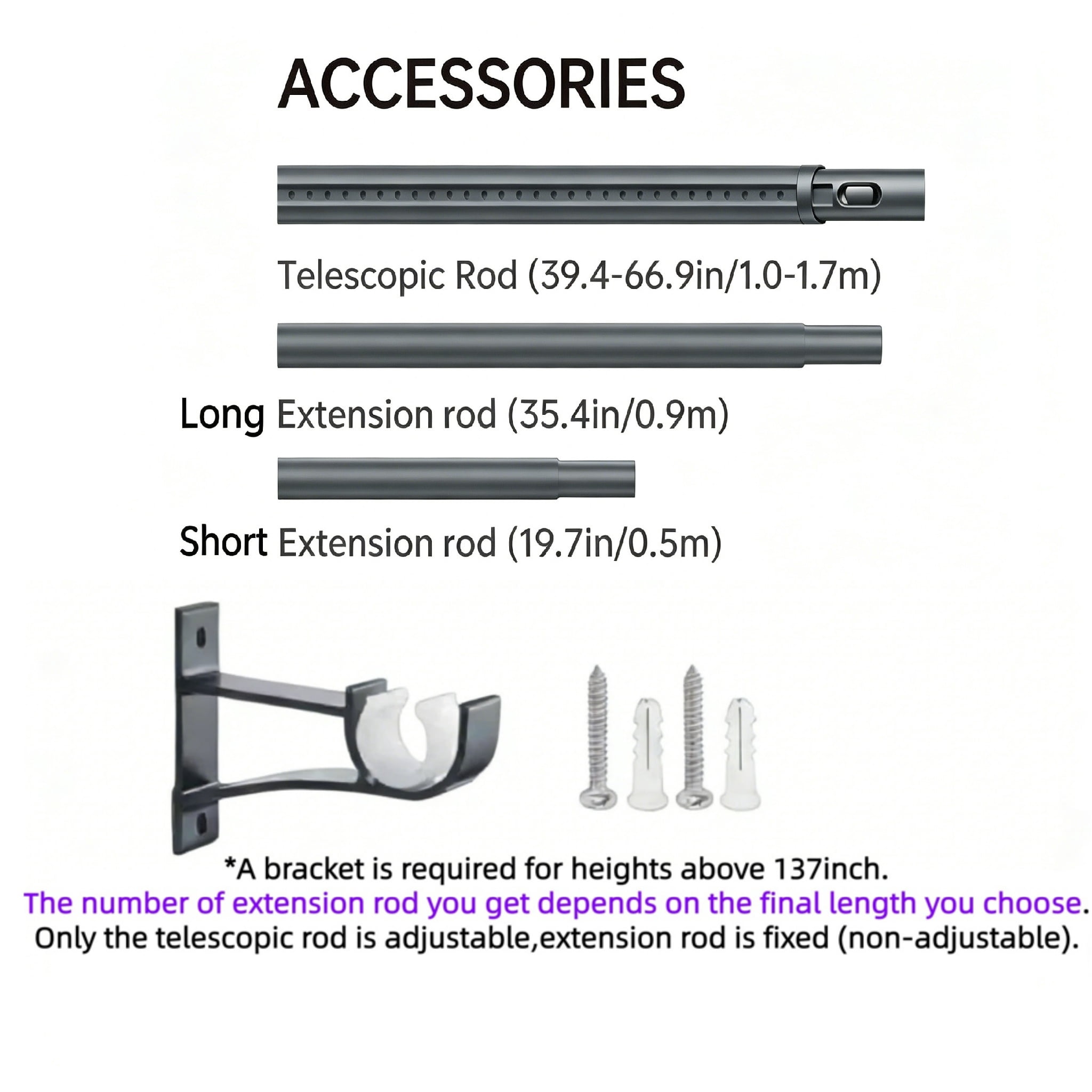 Mxdfafa 40-157inch Gray Telescopic Tension Curtain Rod - Heavy Duty No Drill Closet Rod for Hanging Clothes, Rust-Proof Carbon Steel Extendable Laundry Rod for Bathroom/Windows/Room Divider