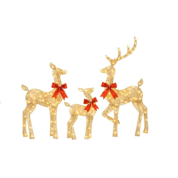 Jingle Joy 4ft Lighted 2D Deer Family Outdoor Set, 170 Warm LED Christmas Reindeer Display for Yard, Durable Weatherproof Holiday Decoration with Stakes