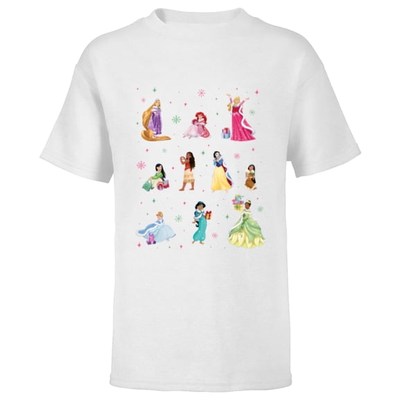 Disney Princess Winter Fashions and Holiday Christmas Gifts - Short Sleeve T-Shirt for Kids - Customized-White