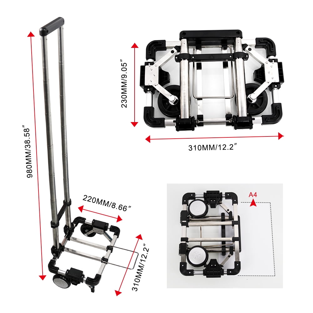 RULLINE Folding Hand Truck, Compact, Mini Lightweight for Travel/Auto/Moving/Office Use,12in.Hx9in.W Fits Most Backpacks- 55lbs Lightweight Hand Truck With Black Bag
