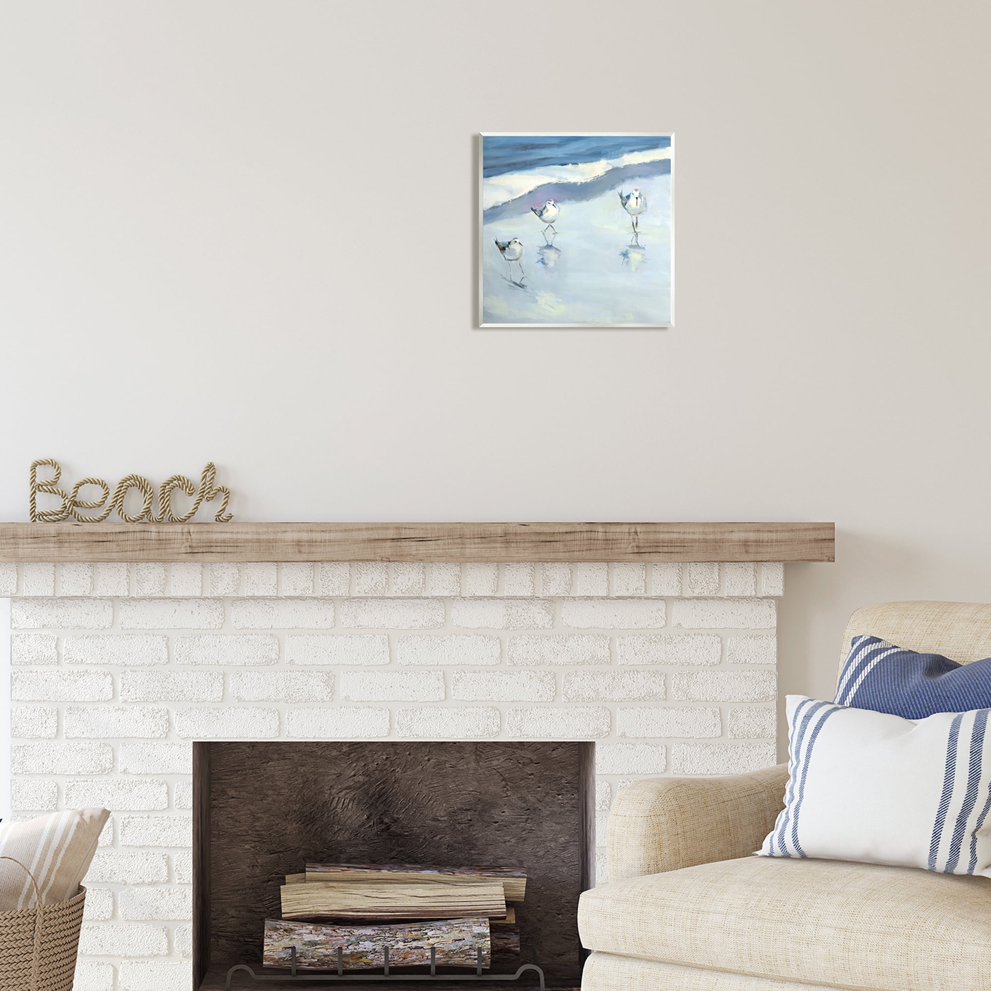 Stupell Industries Blue Abstract Sandpipers Painting Coastal Painting Unframed Art Print Wall Art
