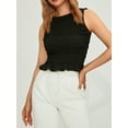thumbnail image 4 of Caoirhny Women's Solid Color Tank Tops, Fashion Sleeveless Round Neck Ruffle Hem Smocked Tops, 4 of 9