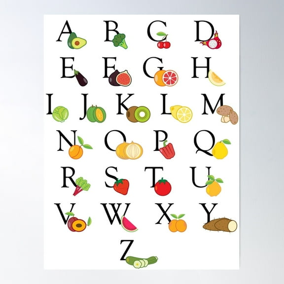 Educational Fruit And Vegetable Abc Alphabet Teaching Aid Poster Wall Art, Modern Wall Decor For Living Room Bedroom, 8x12 UNFRAMED