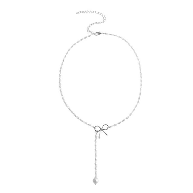 Collier Décoration Faux Perle Nœud en Alliage Robe Tendance pour Femmes Accessoires de Collier Chandail