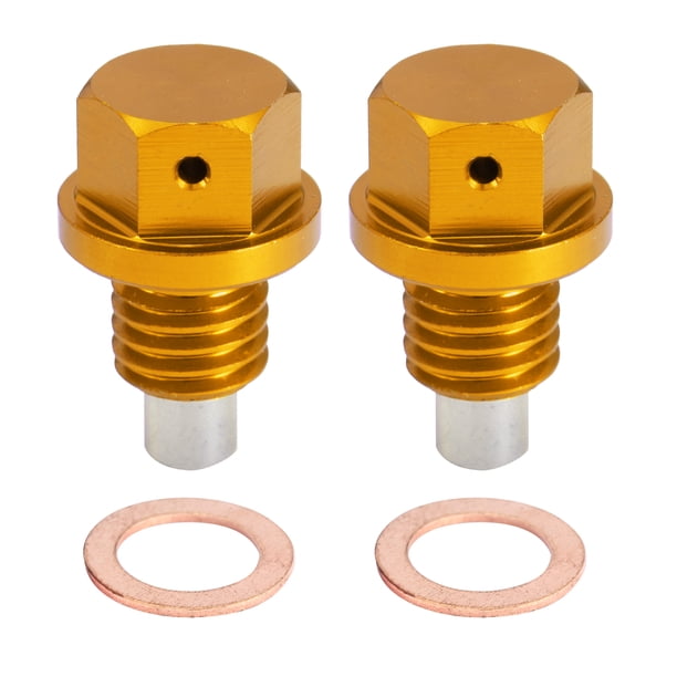 2 Juegos M12x1.75 Tornillo Tapón Carter Drenaje Aceite Aleación con 2 Arandela Dorado Tono