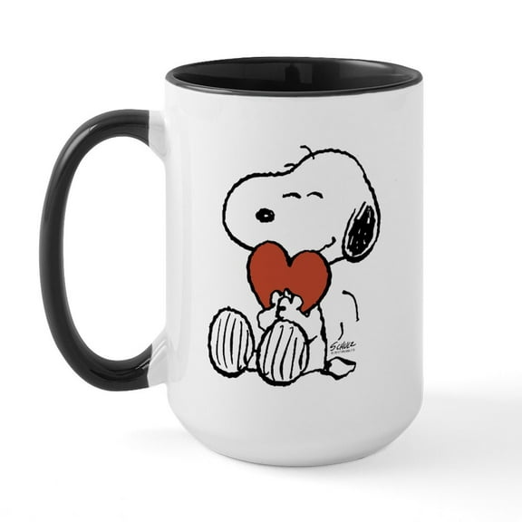 CafePress - Snoopy On Heart Mugs - 15 oz Ceramic Large White Novelty Mug
