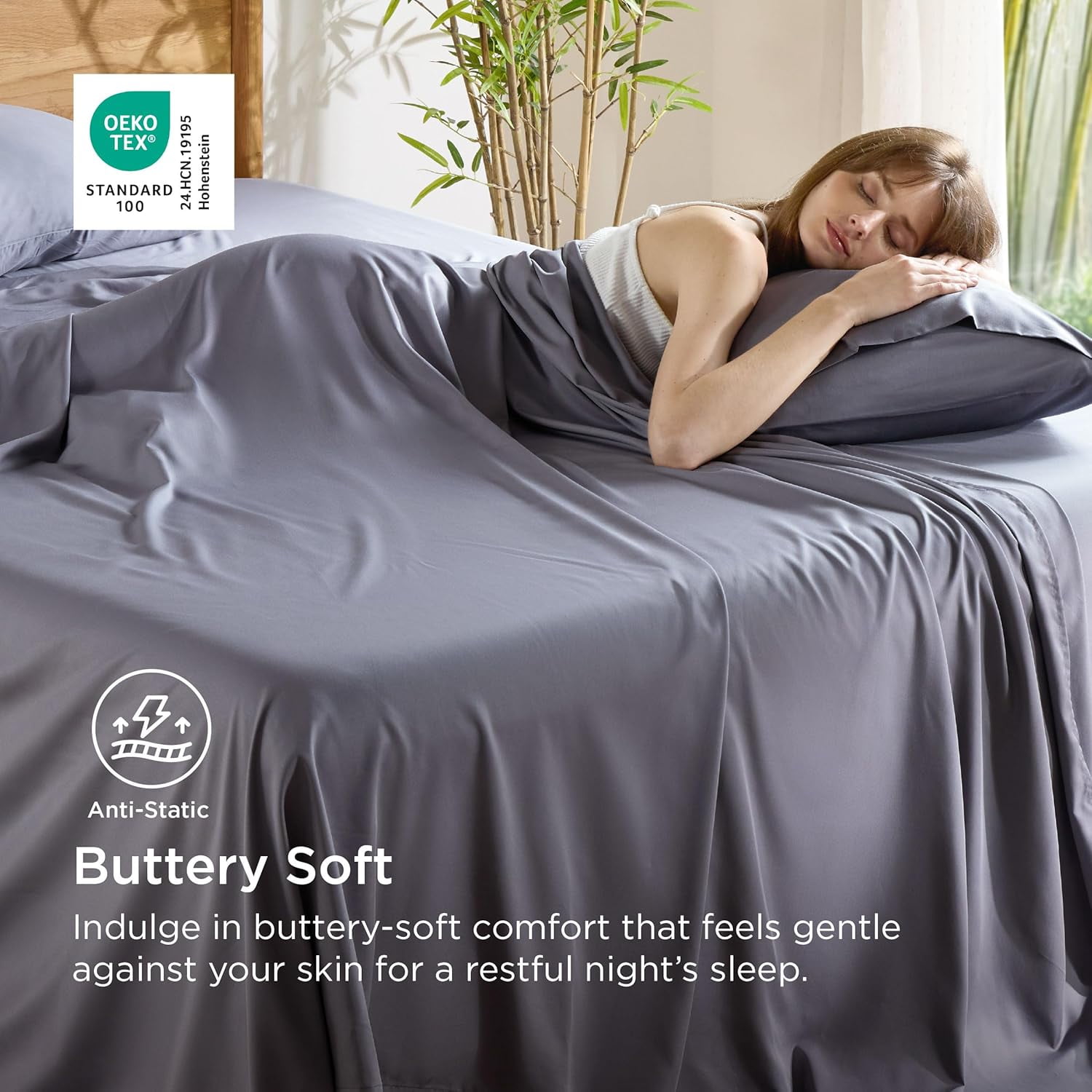 Queen Sheet Set, Cooling Sheets for Queen Size Bed Set, Rayon Derived from Bamboo, Breathable & Soft, Deep Pocket Up to 16", Hotel Luxury Silky Bedding for Hot Sleepers, Dark Grey