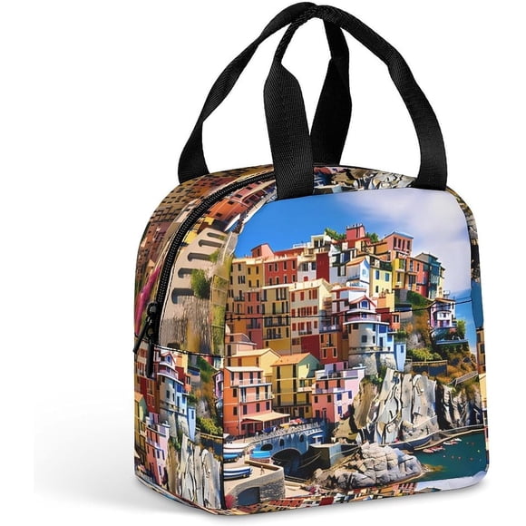 Manarola Italy - Cinque Terre Coastal Town Lunch Bag for Women Men Insulated Lunch Box Reusable Lunch Container Tote Bag for Work Picnic