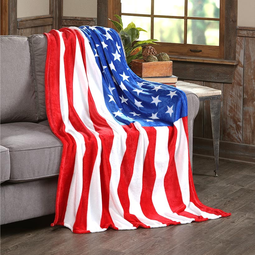 VHC American Flag USA Throw Blanket Fleece Sofa Couch Blanket Cotton 60" x 50" 