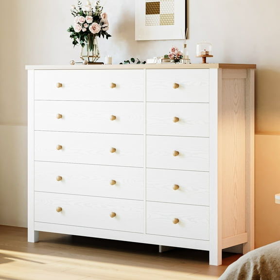 IRONCK 10 Drawer Dresser, Modern White Dressers and Chests of Drawers with Solid Wood Knobs for Bedroom, Living Room