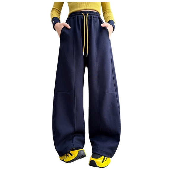 Staki Back to School Clothes Girls Sweatpants - Soft Fleece Joggers with Drawstring Waist and Pockets - Casual Athletic Pants for Girls 5-9Y 10-17Y(Navy,5-6 Years)