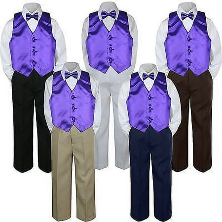 

4pc Purple Vest Bow Tie Suit Pants Set Baby Boy Toddler Kid Uniform S-7