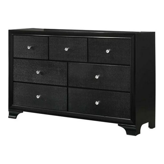 Seven Drawer Wooden Dresser with Bracket Feet and Crystal Knobs Black
