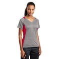 thumbnail image 4 of Sport-Tek Ladies Heather Colorblock Contender V Neck Tee-4XL (Vintage Heather/ True Red), 4 of 6