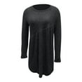 thumbnail image 4 of ClodeEU Dresses for Women，Fashion Solid Color Round Neck Dress， Pleated Long Sleeved Mid Length Dress Black,Womens Plus XXXL, 4 of 6